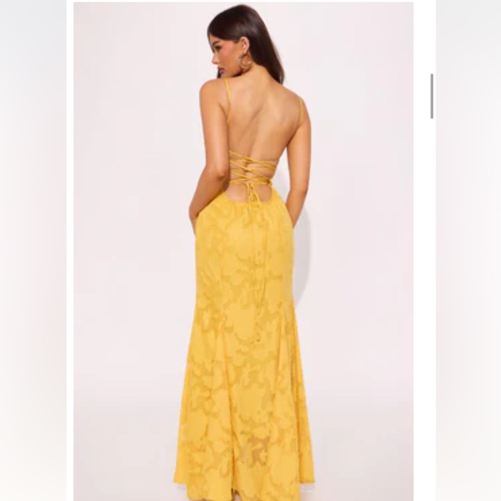 Fashion Nova Yellow Halter Sleeveless Gown